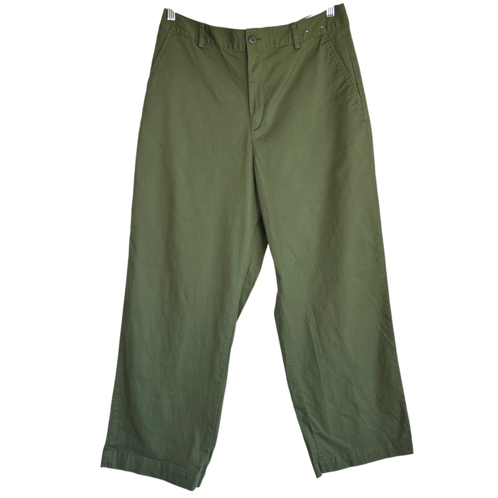 Uniqlo Womens Wide Leg Pants‎ Sz 14 Olive Green Stretch Casual Office Travel